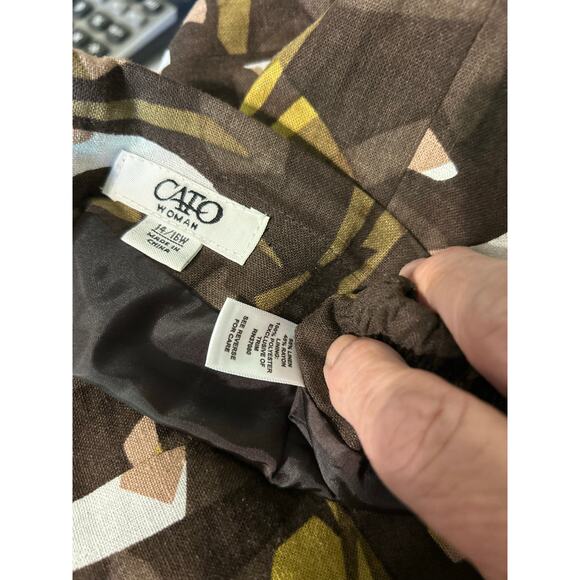 Cato Aztec Geo Linen Blend Maxi Midi Skirt Size 14/16W Lined Brown Blends - Picture 7 of 7